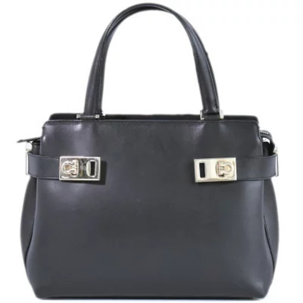 Salvatore Ferragamo Gancini Tote Bag Leather Black